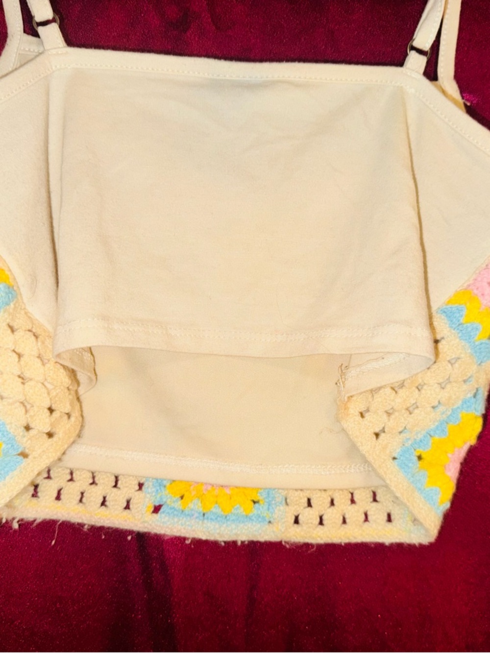 👑 Size xs wild fable Cream Crochet Tank with Yellow, Blue, Pink Flower Squares - Picture 6 of 6